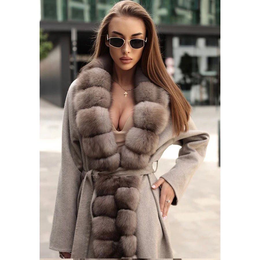 Natural Wool Coats For Women Winter Warm Woolen Coat With Fur Trim Winter Long Coat Wool