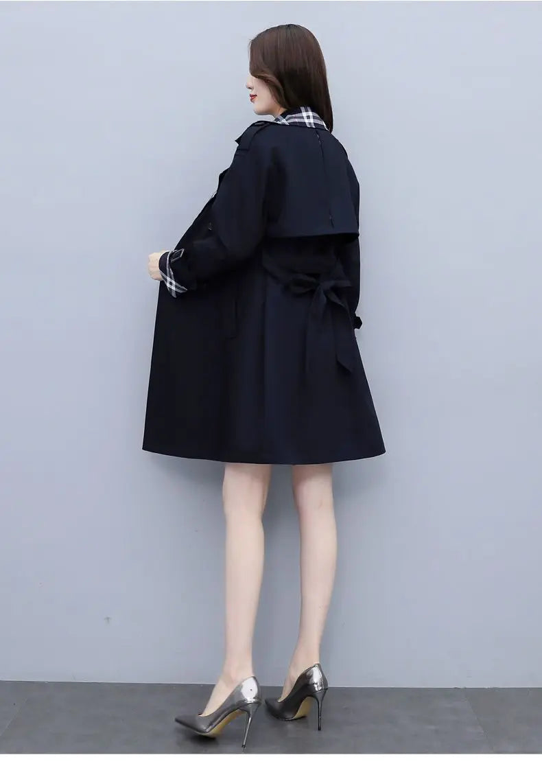 Women Trench Coat 2024 Spring New Style Lapel Collar Khaki Double Breasted Button Office Lady Windbreaker Coat