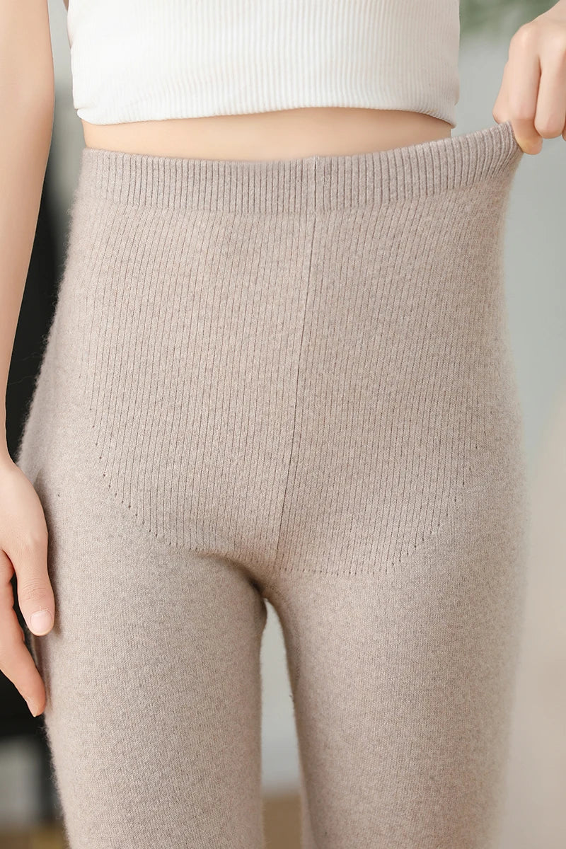 2025 Autumn&Winter Women Knitted Cashmere Wool Pants  Warm Receiving abdomen High elasticity High-quality Basic Slimming legging