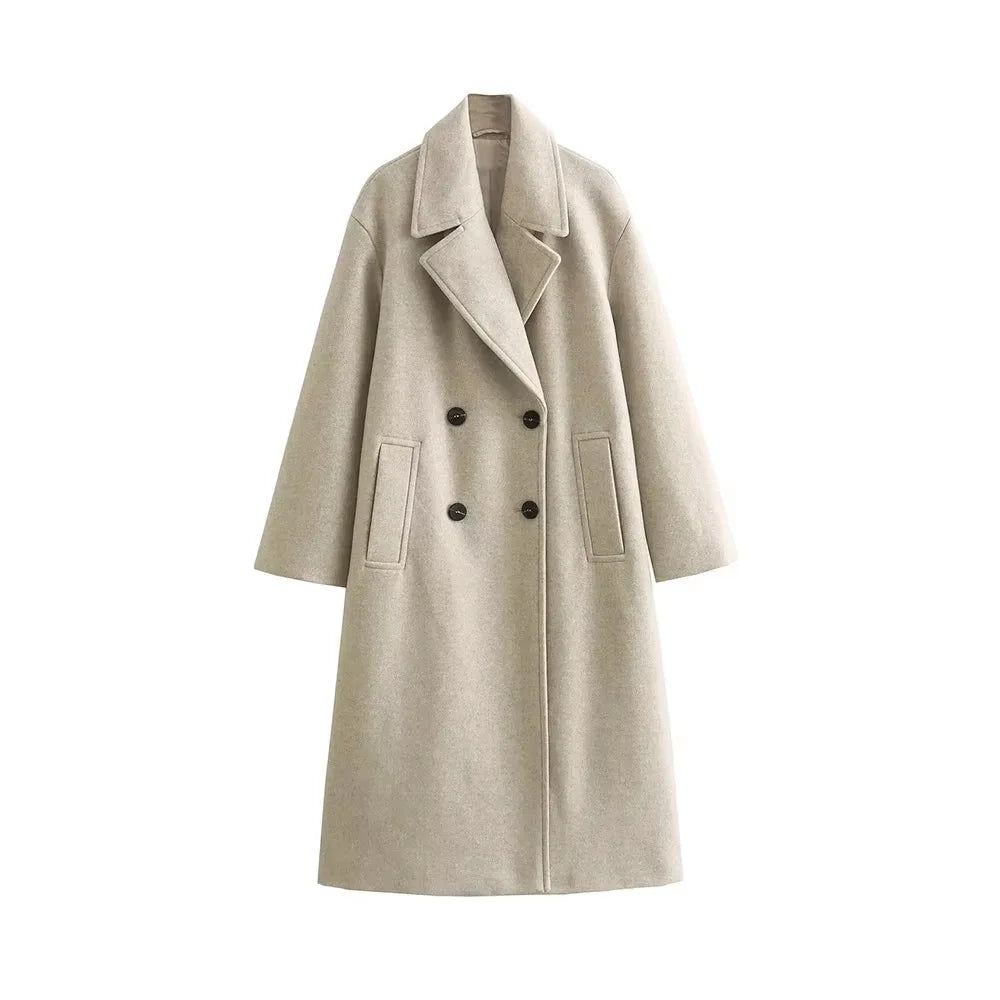 Women's Soft Loose Woolen Coat, Long Sleeve, Welt Pockets, Oversized, Female Outerwear, Chic Overcoat, Fashion