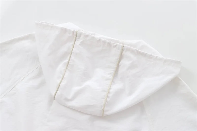 Women's Jacket 2025 Autumn New Arrival White Long Sleeve Simple Style Nylon Short Sports Hooded Top Jacket Casual Fashion