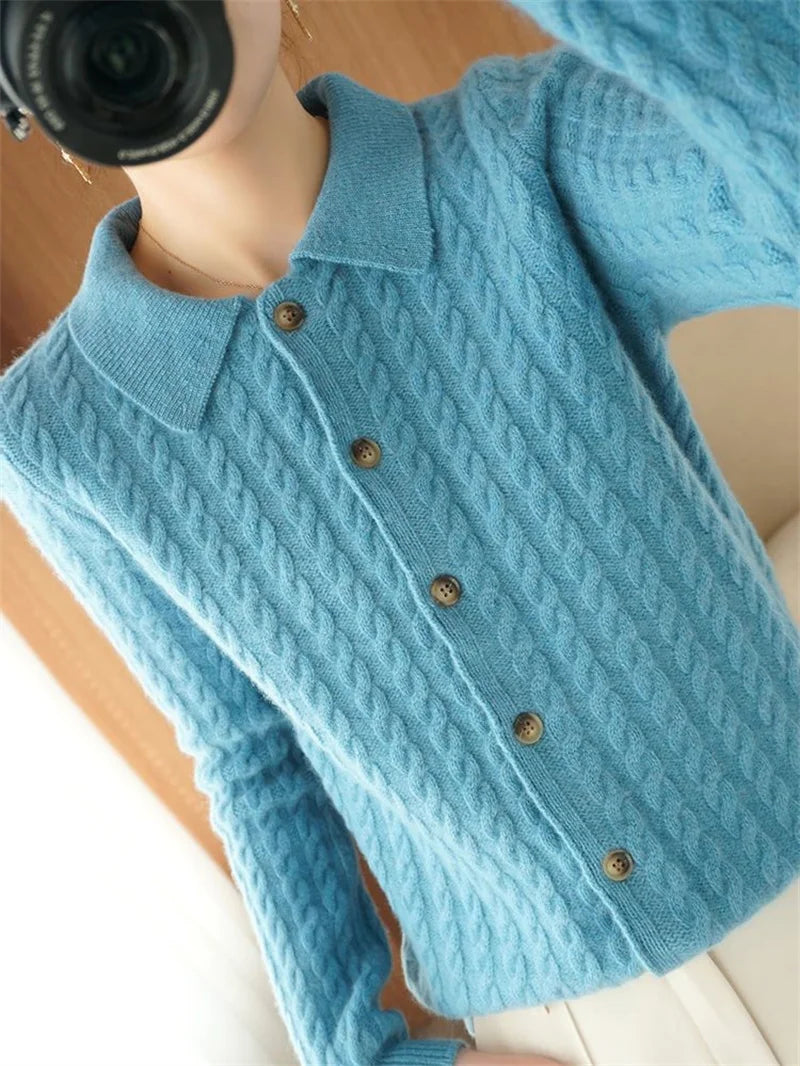 Cashmere Sweater For Women Autumn And Winter New Knitted Cardigan For Women Loose Fitting Woolen Sweater Lapel Jacket Camel XXXL