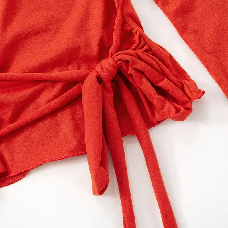 One Shoulder T Shirts For Women Aesthetic Clothes Sashes Crop Top Y2k Accessories Long Sleeve Lady Tshirt Ropa Mujer Camisetas