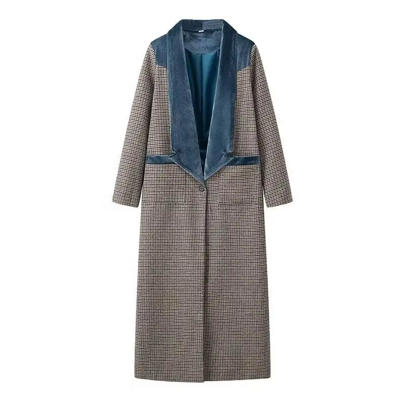 Autumn new women's clothing fashionable temperament versatile casual long plaid woolen coat