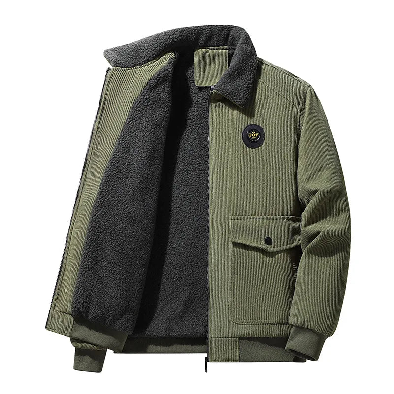 Corduroy lamb wool jacket men's winter loose fleece thickened casual lapel jacket men's clothes men jacket