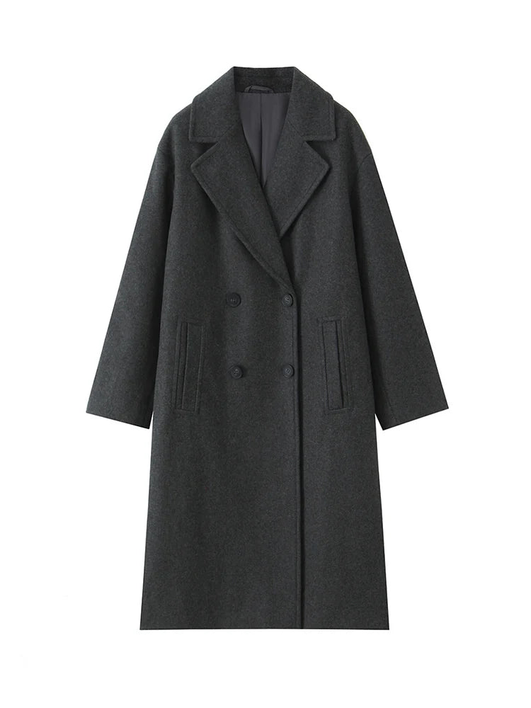 Women Winter Luxury Long Coats Solid Warm Soft Wool Long Coat Women High Street Loose Casual Double Breasted Overcoat 2025