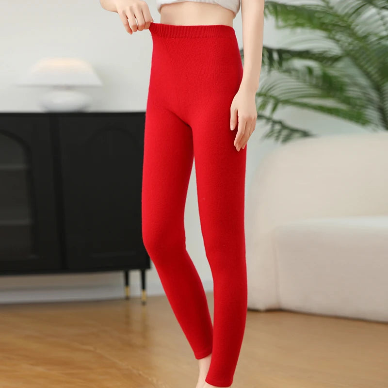 2025 Autumn&Winter Women Knitted Cashmere Wool Pants  Warm Receiving abdomen High elasticity High-quality Basic Slimming legging