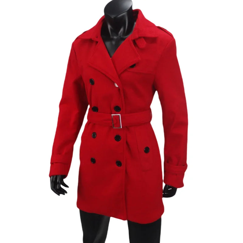 Women's Trench Coat Wool Blends Double Breasted Lining Jacket Belt Shoulder Badge Casual Coats Streetwear Women's Clothing