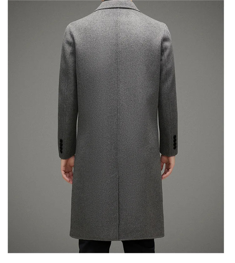 High-end Men's Double-breasted Wool Coat Fashionable Long Wool Knee-length Casual Suit Jacket for Men Peak Lapel Customized Coat