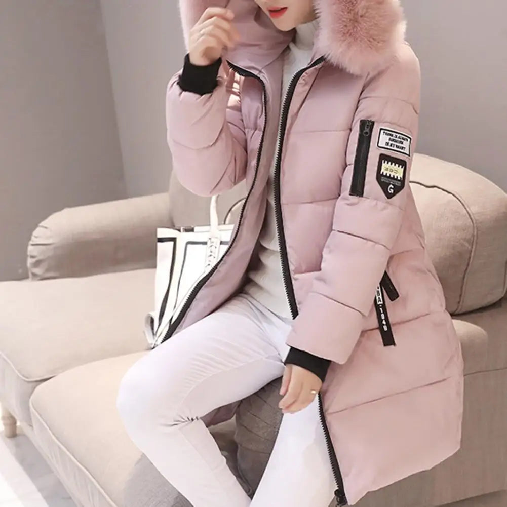 Hooded Cotton Coat Women Hooded Winter Coat Stylish Women's Winter Cotton Coat Thickened Windproof Warm with Hood Zipper Pockets