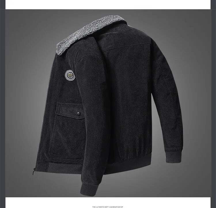 Corduroy lamb wool jacket men's winter loose fleece thickened casual lapel jacket men's clothes men jacket