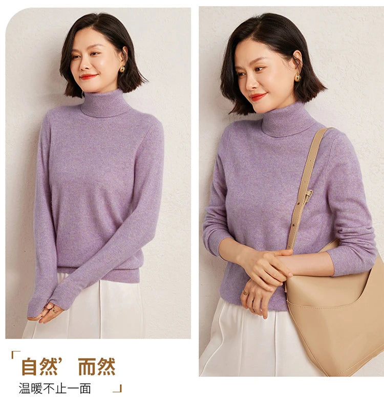 100% Pure Cashmere Sweaters Women' Lapel Knitted Pullover Casual Loose High-End Sweater Autumn New High-Neck Cashmere Base Shirt