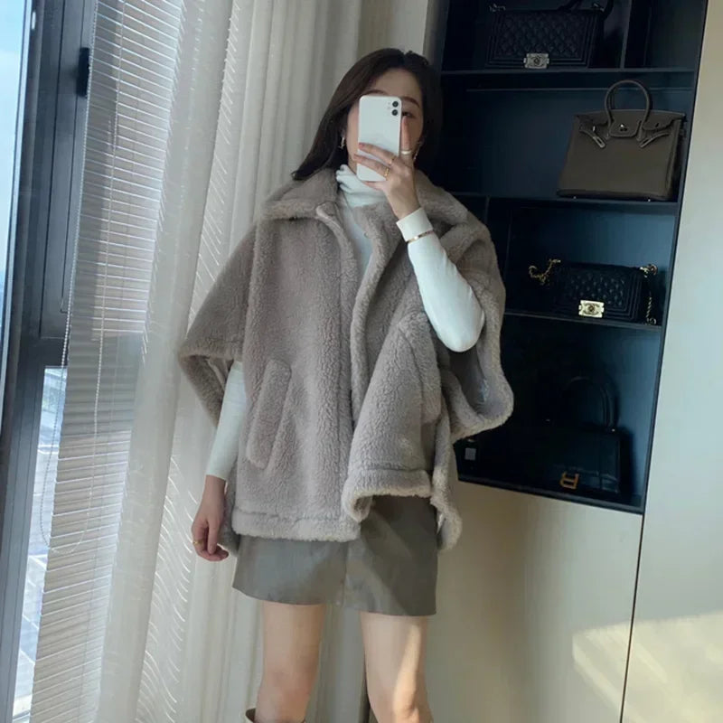 Reality Fur Coat Wool Cloak Fashion Sheep Wool Jacket Winter Real Fur Woolen Women Fashion Teddy Lady Streetwear Warm Overcoat