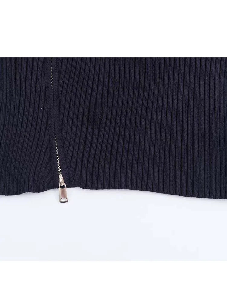 Women Knitted Coat 2025 New Women's Fashion Long Sleeve Zipper Knitted Short Coat Women's Elegant Casual New Lapel Outerwears