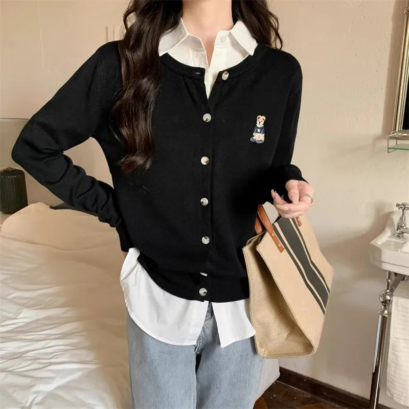 Women's boutique high-end round neck sweater knitted cardigan embroidered sweater long sleeved new cashmere sweater