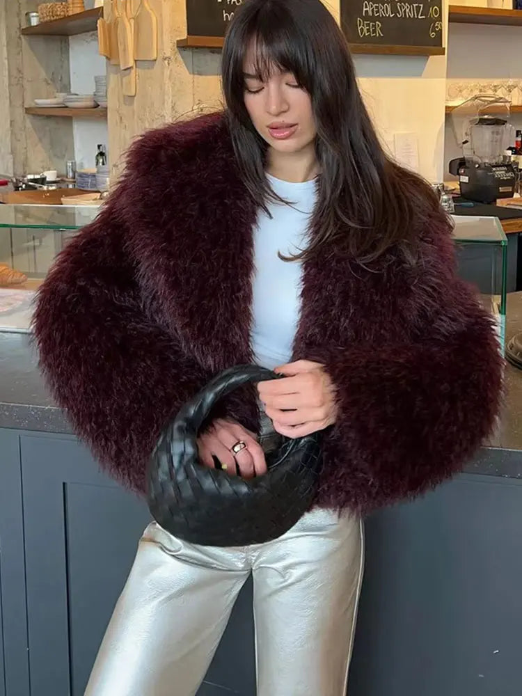 HH Winter Women Casual Faux Fur Lapel Jackets Fashion Solid Oversized Thick Coats Female Fuzzy Warm Long Sleeves Outerwear