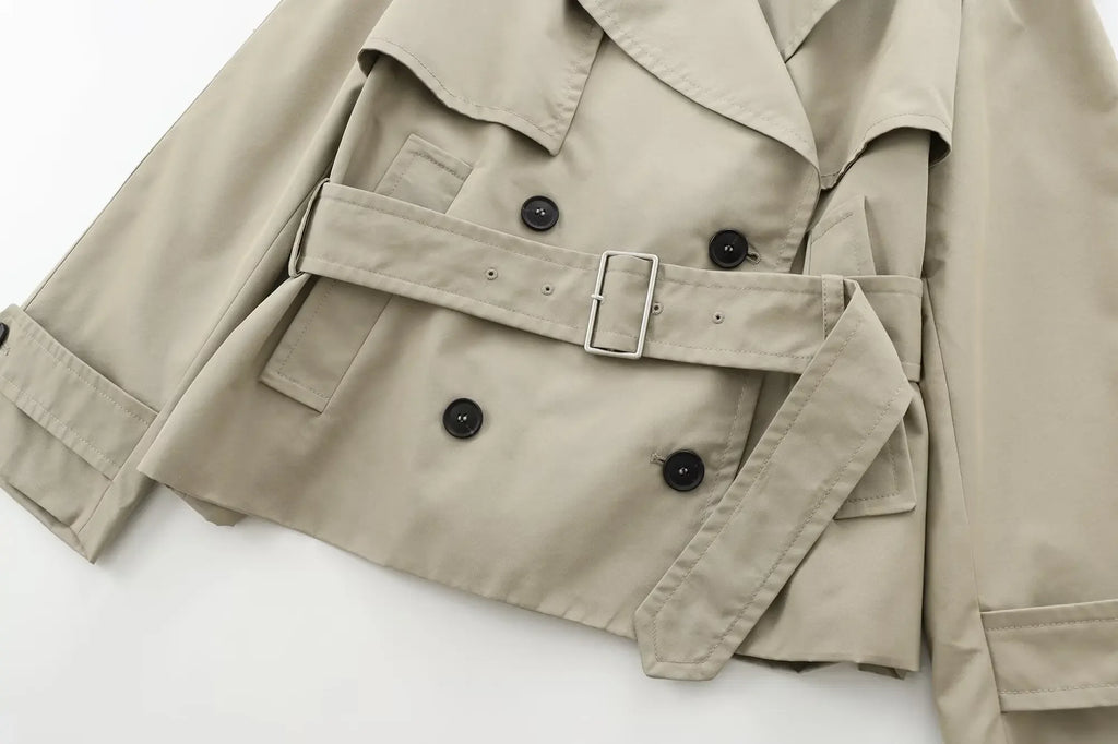 DiYiG WOMAN 2024 Autumn New Fashion Short Trench Coat Retro Long Sleeve Button Casual Outerwear Chic Overcoat