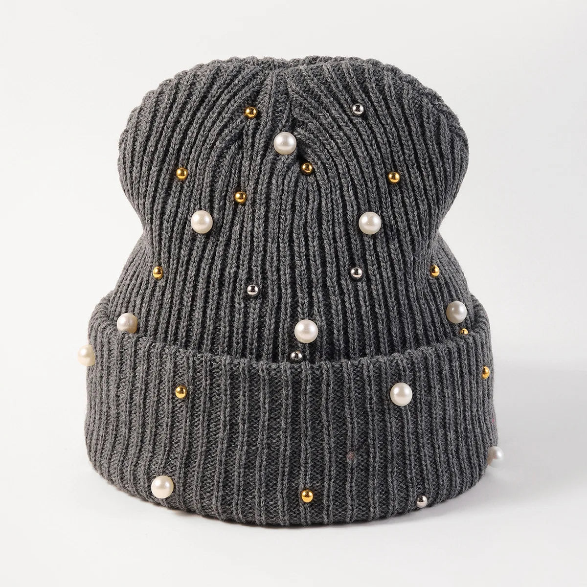 New Autumn And Winter Woolen Hat For Women, Fashionable Pearl Embellishment, Winter Warm Knitted Hat