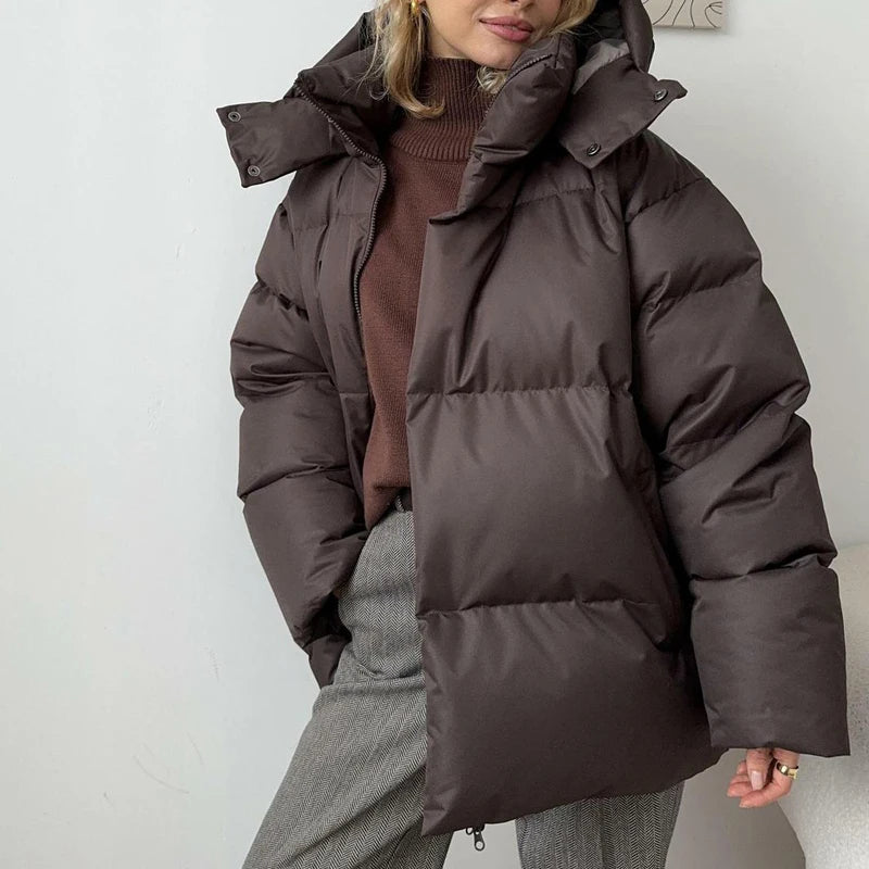 2024 Women Winter Coat Long Sleeve Hooded Thick Cotton Down Coat Women Tops Loose Style Warm Jacket Coat Casaco Feminino