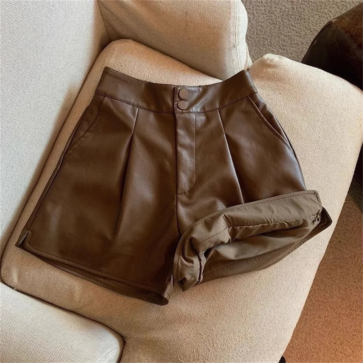 Fashion PU Shorts For Women 2025 Autumn Winter Retro New In Short Pant Solid High Waist Chic Shorts Lady Y2k Casual Street Wear