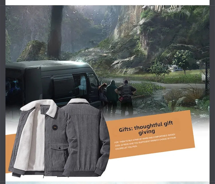 Corduroy lamb wool jacket men's winter loose fleece thickened casual lapel jacket men's clothes men jacket