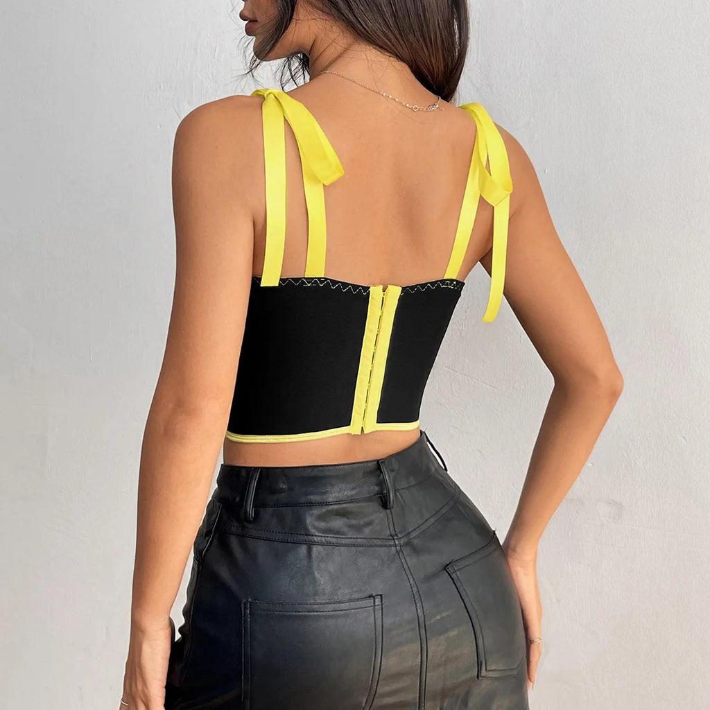 Woman Clothing Top Women T-shirt Tank Top Female Clothes Tops Tanks Camis Crop Top Y2K Sexy Ribbon Tie-Up Fishbone Camisole