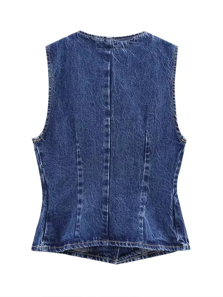 Women's Vest 2025 New Fashion Denim Vest Top Ladies Casual Cropped Sleeveless Jacket Coat Streetwear Waistcoat Outerwears