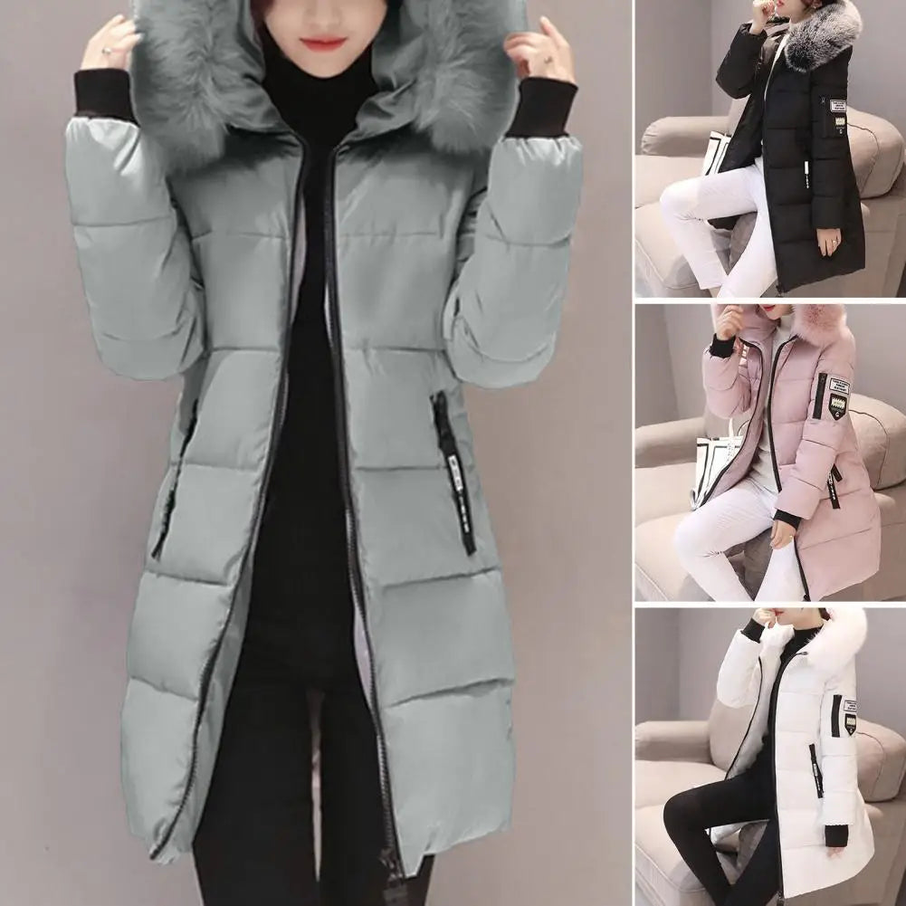 Hooded Cotton Coat Women Hooded Winter Coat Stylish Women's Winter Cotton Coat Thickened Windproof Warm with Hood Zipper Pockets