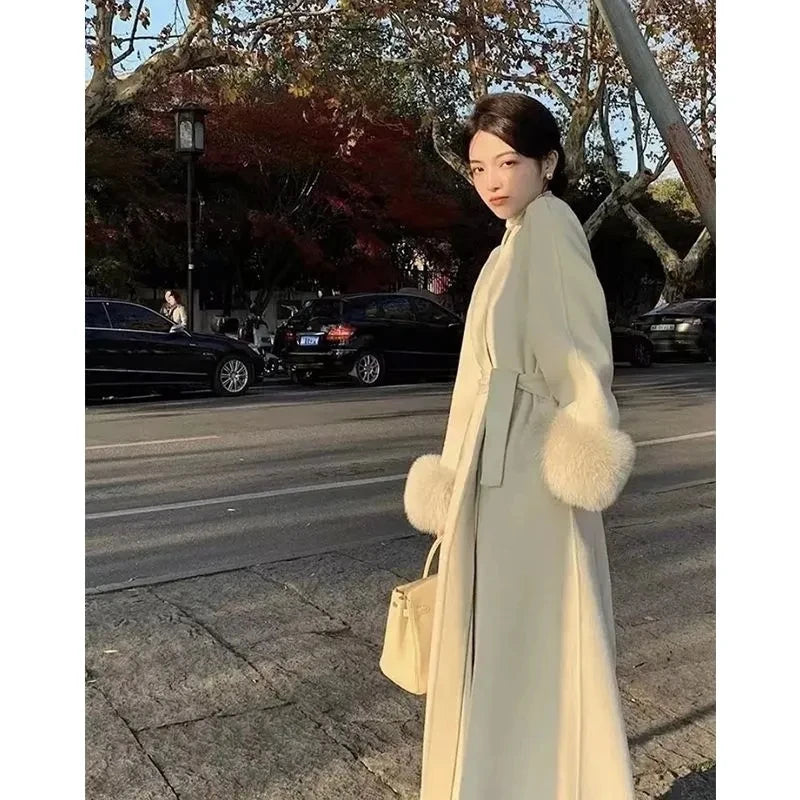 2025 Spring Women Drouble Breasted Woolen Coat Loose Style Cashmere Winter Clothes Long Coats Tops New