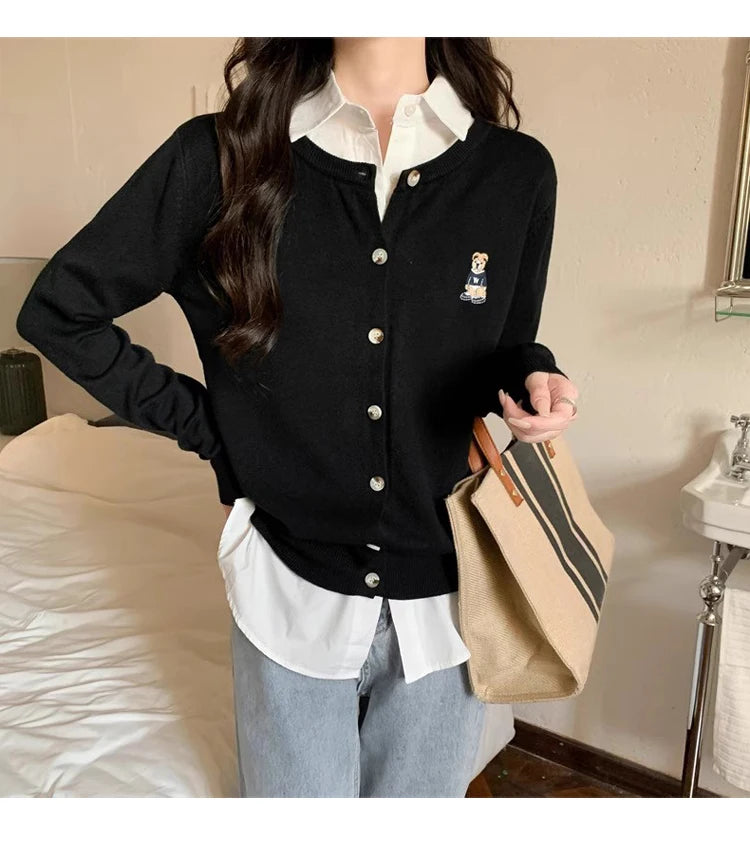 Women's boutique high-end round neck sweater knitted cardigan embroidered sweater long sleeved new cashmere sweater