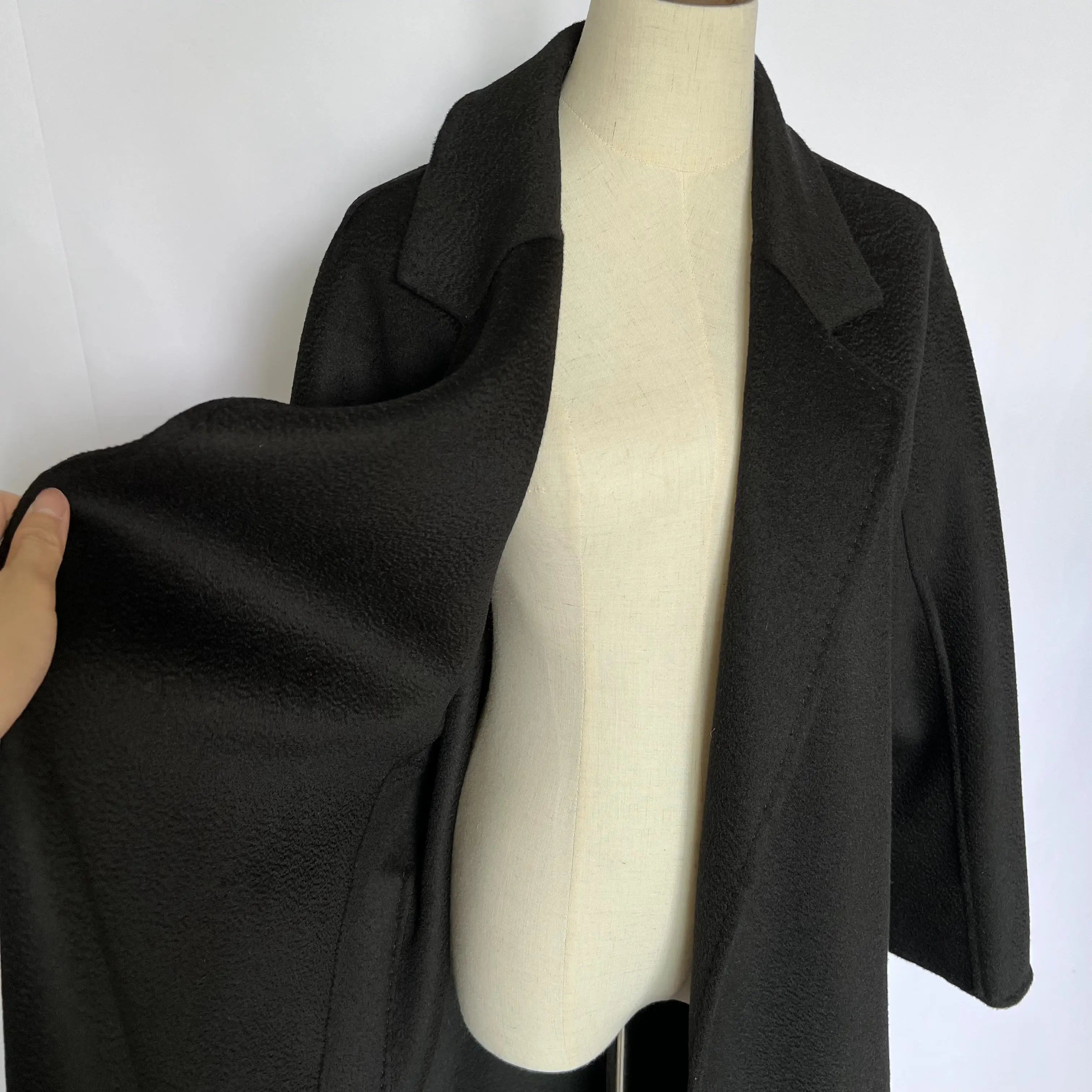 Cashmere Coat Female Winter Mid-Length Corrugated Coat Black Wool Coat Woman Autumn New Casual Fashion Red Beige Lace-Up Coat