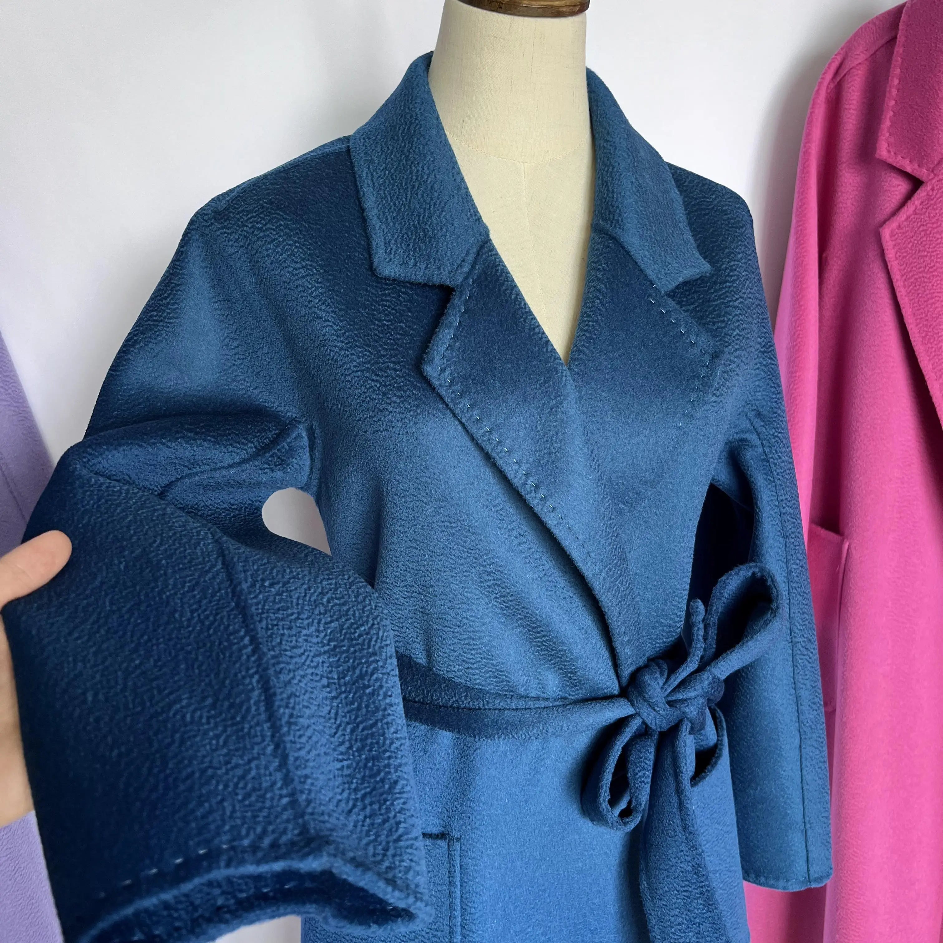 Cashmere Coat Female Winter Mid-Length Corrugated Coat Black Wool Coat Woman Autumn New Casual Fashion Red Beige Lace-Up Coat