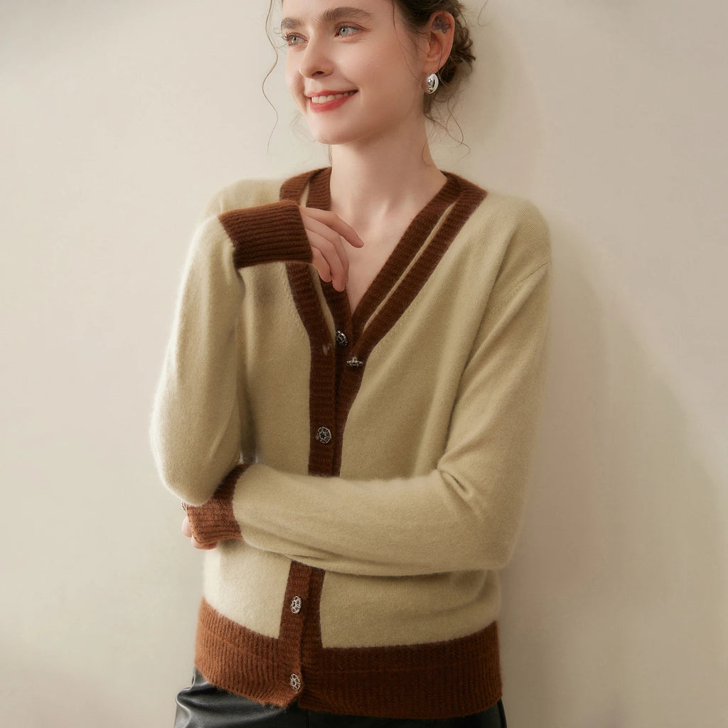 Women Cashmere Sweater V-neck  Cardigan and Vest Set Spring Autumn Winter 100% Cashmere Knitwear Long Sleeve Top Waistcoat Suit