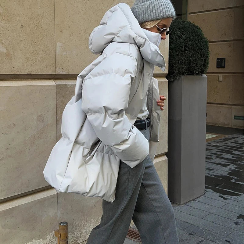 2024 Women Winter Coat Long Sleeve Hooded Thick Cotton Down Coat Women Tops Loose Style Warm Jacket Coat Casaco Feminino