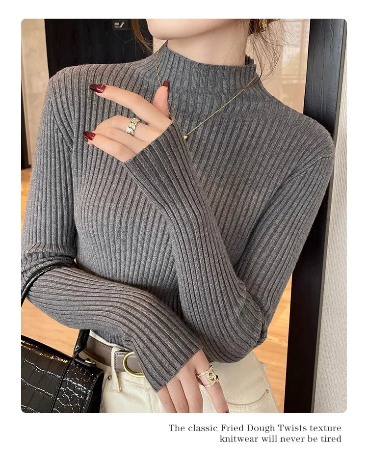 Chic Autumn Winter 2025 Pullovers Women Long Sleeve Casual Turtleneck Warm Basic Sweater Knit Jumpers Solid Color Slim Tops