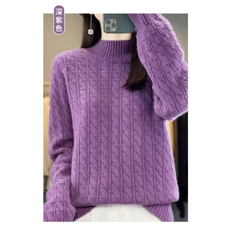 Cashmere Sweater Women's Autumn Winter New Half Turtleneck Bottoming Thickened Knitted Top Loose Solid Color