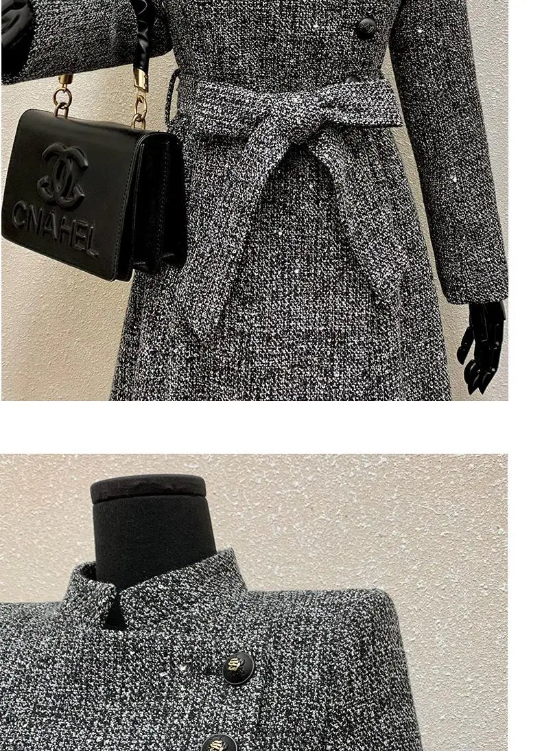 Female Overcoat 2025 New Fashion Gray Women Woolen Coat Autumn Winter Temperament High Quality Casual Women's Woolen Coat H249