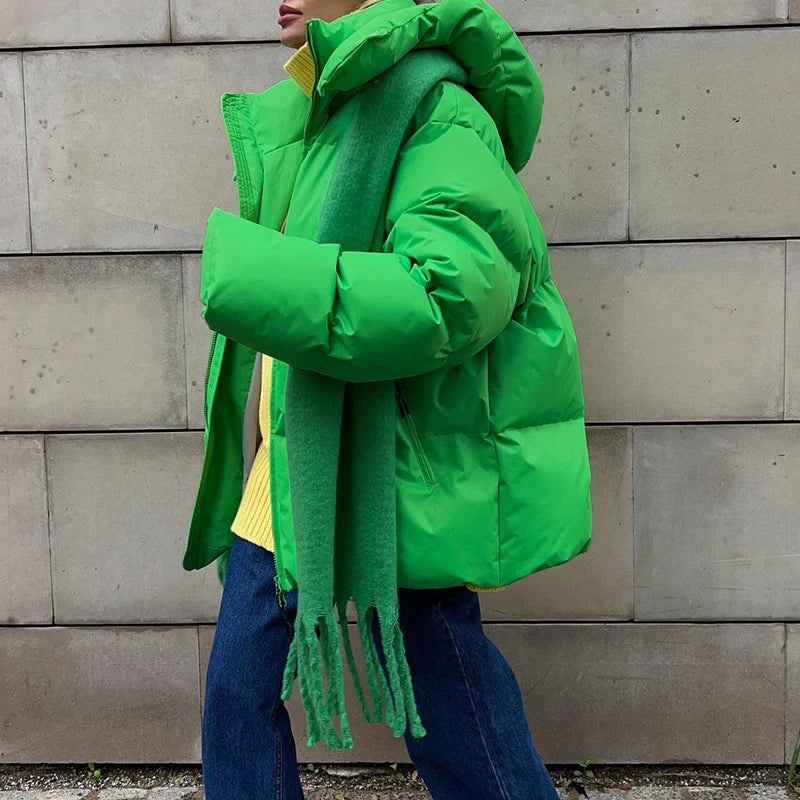 2024 Women Winter Coat Long Sleeve Hooded Thick Cotton Down Coat Women Tops Loose Style Warm Jacket Coat Casaco Feminino