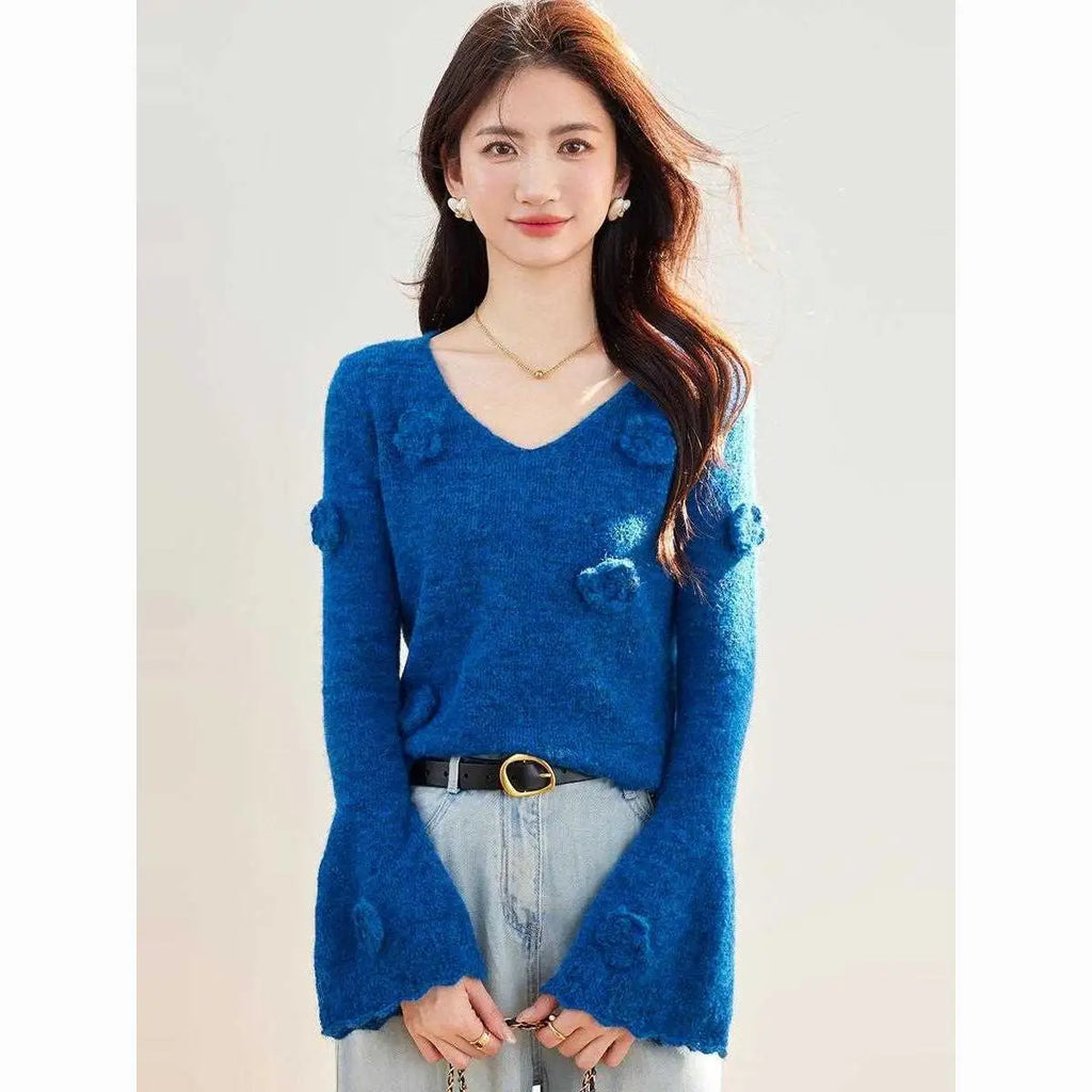 Women Clothes Spring Autumn Fashion Korean Solid Color V-neck Knitting Femme All-match Appear Thin Pullovers Soft Knitwear Tops