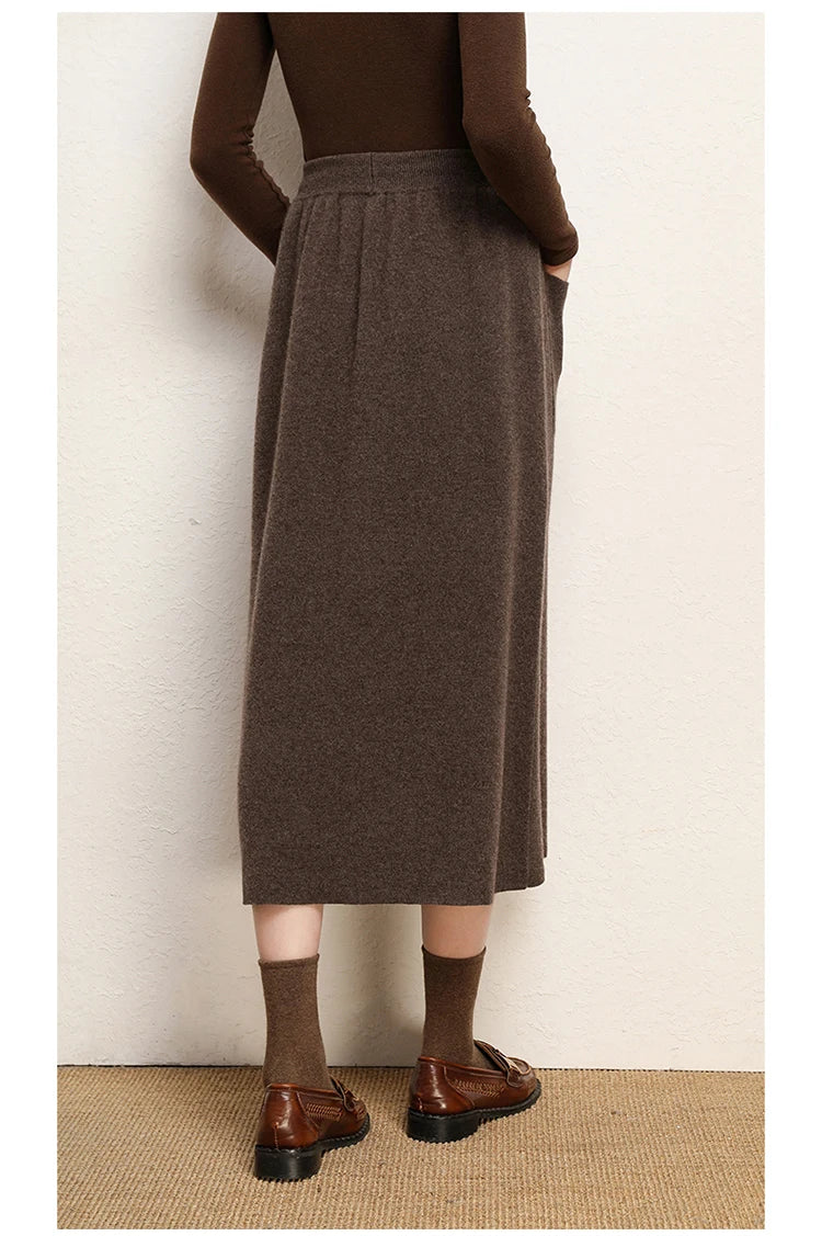 Cashmere Skirt Knitted Skirt Half Skirt, Double Pocket A-Line Skirt Skirts Plus Size Women Long Elegant Dress Women Clothing