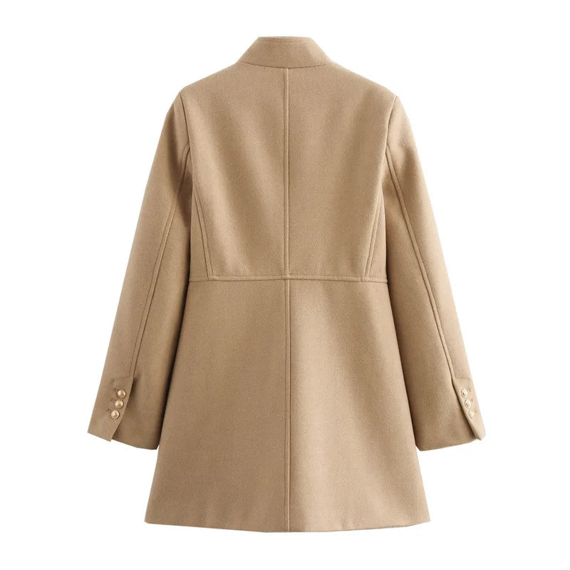 Winter Coat For Women 2024 Solid Lapel Double Breasted Long Cardigan Top Female Pokcet Streetwear Woman New In OuterCoat