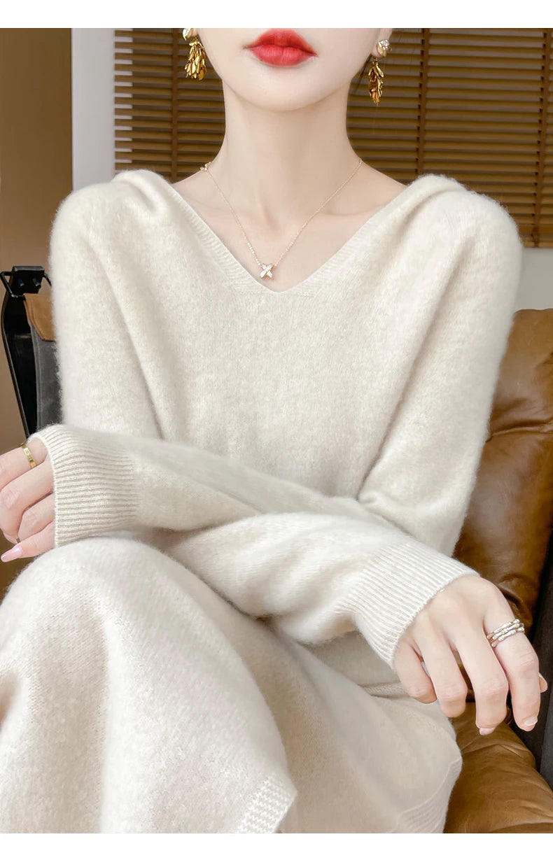 Women Autumn Winter Clothing Hooded Collar Pullover 100% Merino Wool Sweater New Fashion Cashmere Tops Bottoming Knitwear Soft