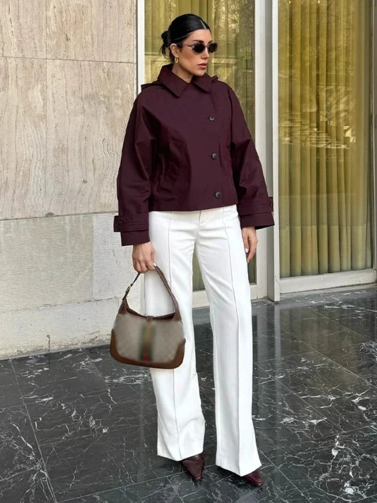 Women Casual Loose Solid Hooded trench coat 2025 Autumn Women Lapel Single Breasted Jacket Windbreaker Female Outwear