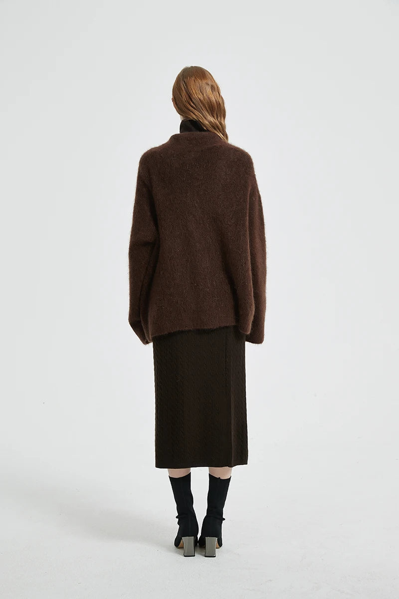 BAHTLEE-Women's Mohair Cardigan Knitted Sweater V-Neck Solid Long Sleeves Coat Keep Warm