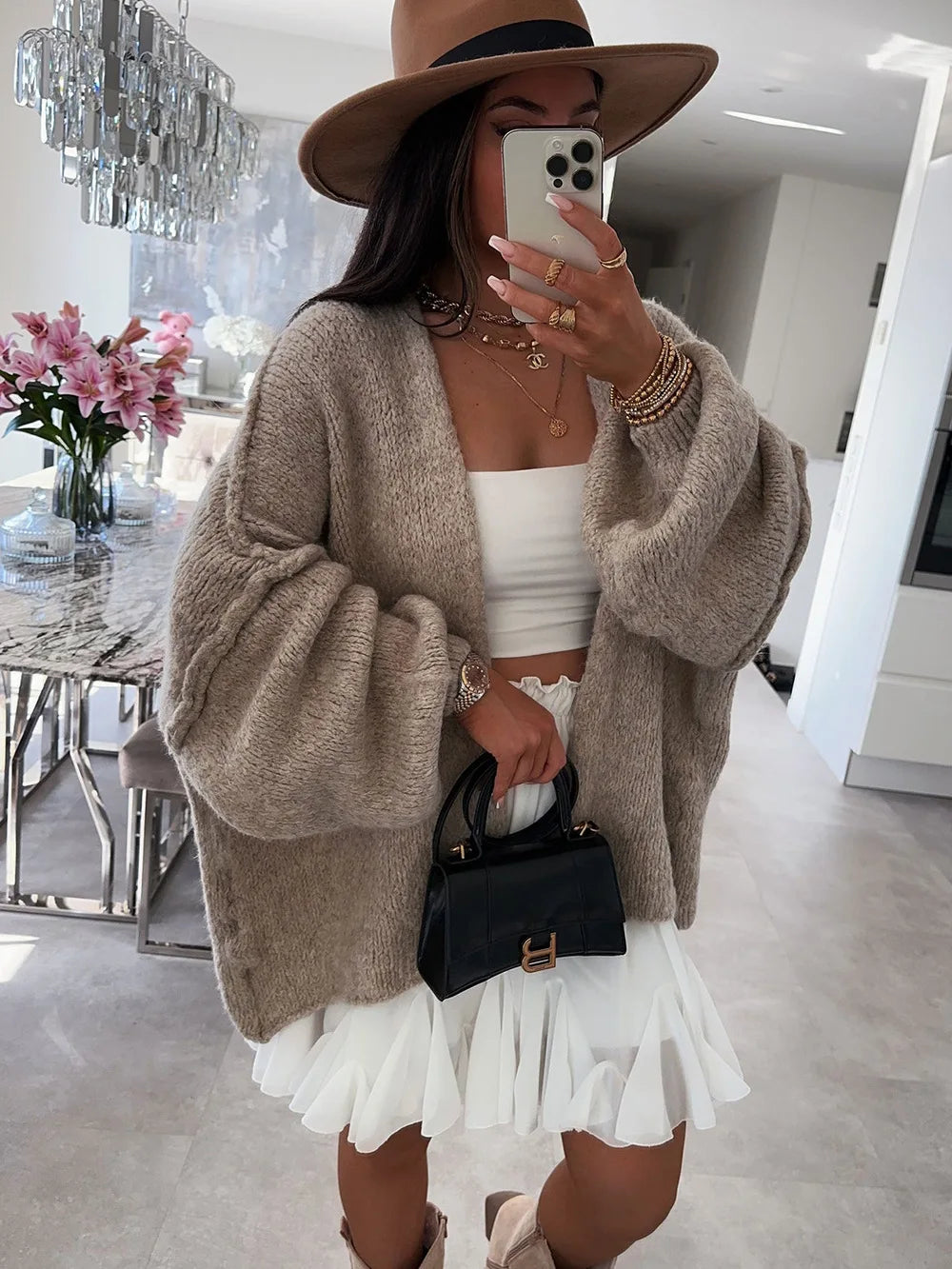 Autumn Winter New Casual Knitted Sweater Cardigan Jacket Loose Long Sleeve Solid Color Mid-length Sweater Women Cardigan Jacket