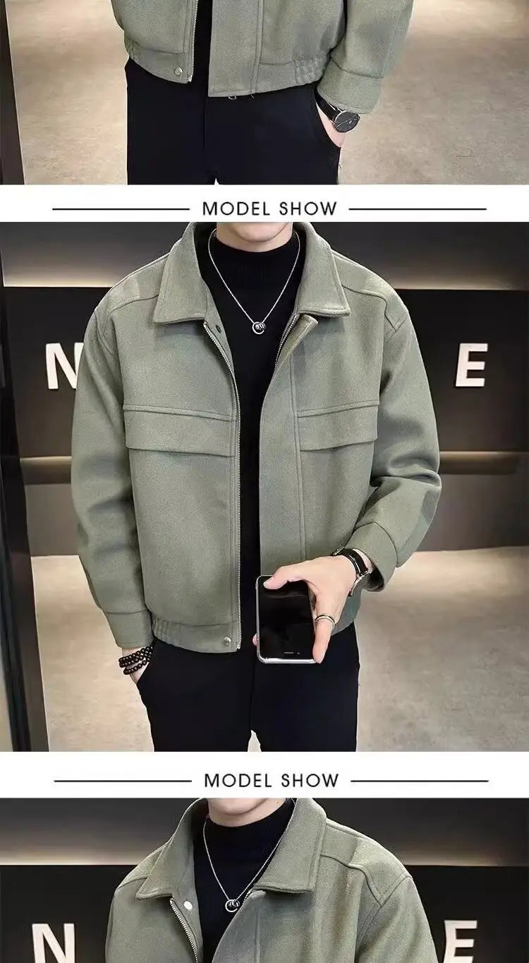Stylish Wool Jacket for Men Short Trendy Brand Thickened Trendy Casual Versatile High-end Men's Wool Top