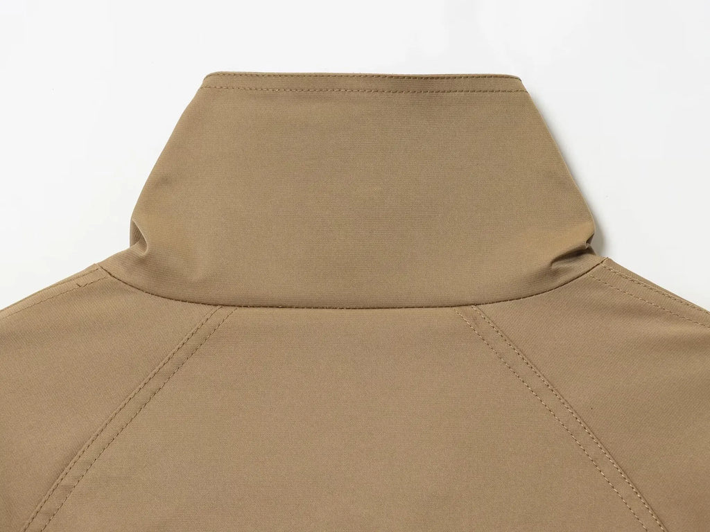 Women's Loose Motorcycle Jacket Stand-up Collar Long-sleeved Double-breasted Pocket Solid Color Cropped Overcoat New Chic Jacket