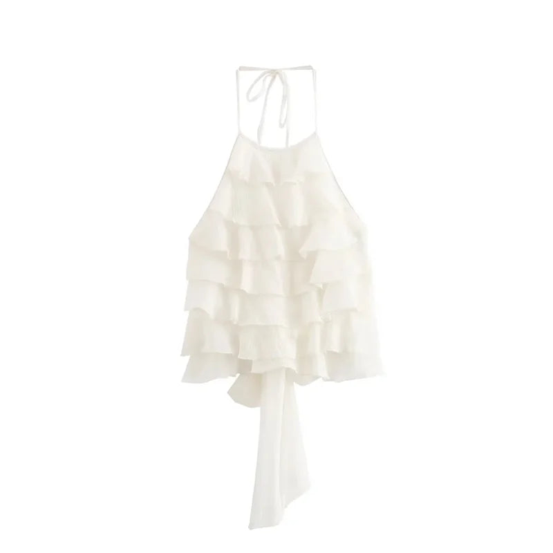 Summer Women Bow Halter Sleeveless Vest Elegant Fringed Sexy Top Vest Fashion Lady Bustier Suspender Female Clothes