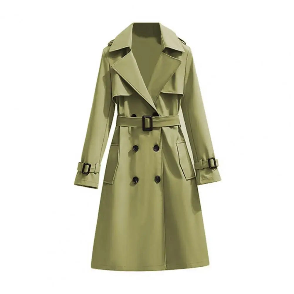 Classic Women Trench Coat Double Breasted Long Trench Coat Belted Notch Lapel Overcoat Fall Winter Windproof Classic Outerwear