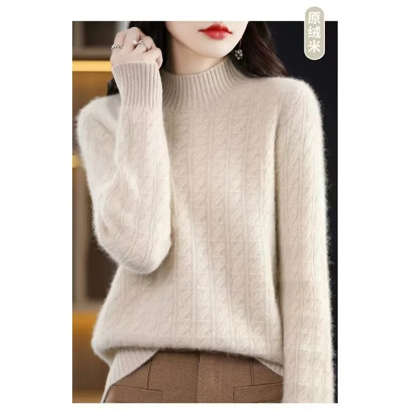 Cashmere Sweater Women's Autumn Winter New Half Turtleneck Bottoming Thickened Knitted Top Loose Solid Color